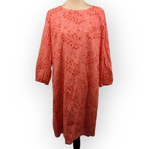 Preston & York Coral Orange 3/4 Sleeve Eyelet Sheath Dress Embroidered Size 12